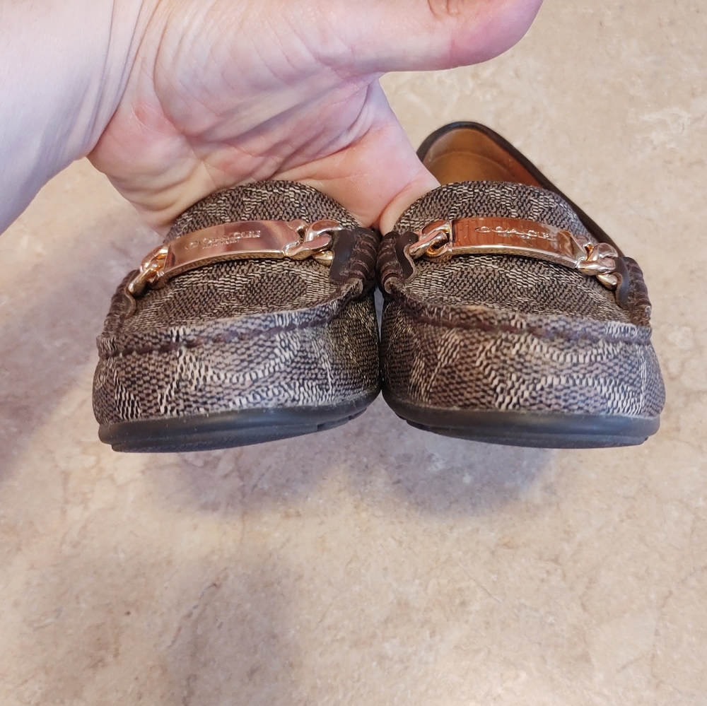 Coach 'Olive' brown signature print leather slip on loafers - Picture 3 of 14